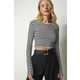 Happiness Istanbul Womens Black And White Striped Camisole Crop Blouse