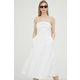 Lanena haljina Abercrombie & Fitch boja: bijela, midi, širi se prema dolje