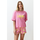 Trendyol Pink 100% Cotton Slogan Fruit Printed Knitted Pajamas Set