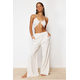 Trendyol Bridal Ecru Woven Linen Blend Blouse and Pants Suit