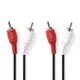 Nedis CAGB24200BK20 - Stereo zvočni kabel | 2x RCA vtič - 2x RCA vtič | 2 m | Črna