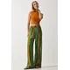 Happiness Istanbul Womens Green Yellow Patterned Flowing Viscose Palazzo Trousers