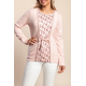 Plus size pulover z okrasno pentljo, svetlo roza