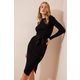 Happiness Istanbul Womens Black Crew Neck Lycra Sweater Dress