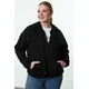 Trendyol Curve Black Hooded Plus Size Knitted Sweatshirt with Fleece Inside and Zipper on the Front