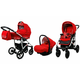 Babylux Largo Red Flowers | 3v1 Kombinirani Voziček kompleti | Otroški voziček + Carrycot + Avtosedežem