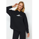 Trendyol Black Cotton Cat Printed Sweatshirt-Pants Knitted Pajama Set