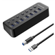 PREMIUMCORD Vozlišče USB 3.2, 7-vratno, s stikali za vrata, 5G SuperSpeed, črno