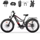 Tifgalop ES7 26 Fat Tire Electric Bike 750 W 52 V 19 Ah Range 40-90 HP, črna