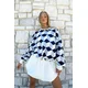 Trend Alaçati Stili Womens Navy Blue-White Crew Neck Digital Printed Sweatshirt
