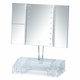 Bijelo sklopivo kozmetičko ogledalo s LED pozadinskim osvjetljenjem i organizatorom za šminku Fanano