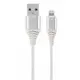 Gembird premium cotton braided 8-pin charging and data cable, 2m, silver/white CC-USB2B-AMLM-2M-BW2
