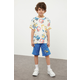 Trendyol Ecru Boys Car Patterned T-shirt Shorts Set Knitted Top-Bottom Set
