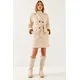 Bianco Lucci Womens Sleeve Garni Detailed Belted Trench Coat 2447