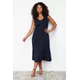 Trendyol Curve Navy Blue Corded A-line Midi Knitted Dress