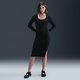 Nike Chill Knit Womens Tight Long-Sleeve Midi Mini-Rib Dress - Black - Polyester/Lyocell/Elastane