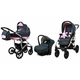 Babylux Largo Grey Light Pink | 3v1 Kombinirani Voziček kompleti | Otroški voziček + Carrycot + Avtosedežem