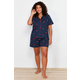 Trendyol Curve Navy Blue Heart Pattern Knitted Pajamas Set