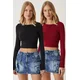 Happiness Istanbul Womens Burgundy Black Crew Neck Basic 2-Pack Crop Knitted Blouse