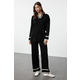 Trendyol Black Ecru Piping Knitwear Sweater Trousers Bottom-Top Set