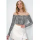 Trend Alacati Stili Ženska bluza dugih rukava Alc-X13456, Brod izrez, Crno-bela