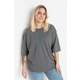 Trendyol Curve Anthracite Wide Fit Knitted T-Shirt with Embroidery