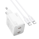 HOCO zidni punjač 2 x Type-C + kabel Type-C do Type-C PD QC 45W GaN N42 bijeli
