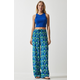 Happiness Istanbul Womens Blue Green Patterned Flowing Viscose Palazzo Trousers
