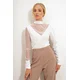 Trend Alaçati Stili Womens White Stand Collar Tulle Detailed Crepe Knit Blouse