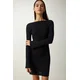 Happiness Istanbul Womens Black Boat Neck Ribbed Saran Knitted Dress