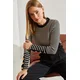 Bianco Lucci Womens Buttoned Sleeve Striped Knitwear Sweater