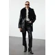 Trendyol Black Oversize Molded Collar Faux Leather Jacket Coat with Fur Detail