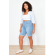 Trendyol Curve Blue Leg Tassel Detailed Stretchy Skinny Denim Shorts