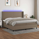 vidaXL Box spring postelja z vzmetnico LED taupe 200x200 cm blago