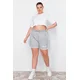 Trendyol Curve Gray Printed Piping Detailed Knitted Shorts & Bermuda