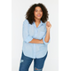 Trendyol Curve Blue Boyfriend Woven Shirt