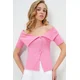 Trend Alacati Stili Ženska bluza kratkih rukava Alc-X13664, Brod izrez, Roze