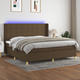 vidaXL Box spring postelja z vzmetnico LED temno rjava 200x200cm blago