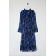 Trendyol Blue Floral Patterned A-Line Stand Collar Midi Lined Chiffon Woven Winter Dress