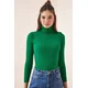 Happiness Istanbul Womens Vivid Green Turtleneck Ribbed Lycra Sweater
