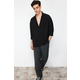 Trendyol Black Oversize Fit Open Collar Summer Linen Look Shirt