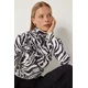 Happiness Istanbul Womens Black and White Gather Detailed Stand Collar Sandy Blouse