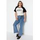 Trendyol Curve Ecru Color Block Printed Knitted T-shirt