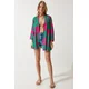 Happiness Istanbul Womens Green Pink Patterned Viscose Kimono