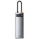 BASEUS Večnamenski 8-v-1 USB HUB USB-C PD 100W HDMI čitalnik SD in microSD kartic 3x USB 3.2 RJ45 siv