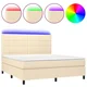 Vidaxl Box spring postelja z vzmetnico LED krem 160x200 cm blago