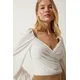 Happiness Istanbul Womens Ecru Ecru Elastic Balloon Sleeve Sandy Knitted Blouse