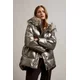 Womens metallic jacket with fur hood MOODO - beige