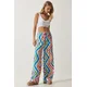 Happiness Istanbul Womens White Blue Patterned Flowy Viscose Palazzo Trousers