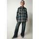 Happiness Istanbul Womens Navy Blue Green Patterned Oversize Cachet Lumberjack Shirt
